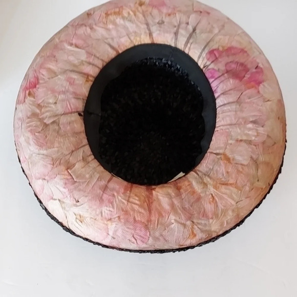 Vintage Quaker Maid Black Pink Large Brim Hat‎ with bow accent around band main image 11